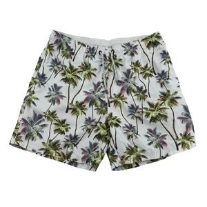 Island Haze Swim Trunks White Tropical Palm Tree Print Board Shorts Swim Mens XL